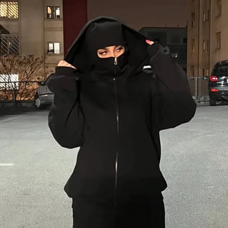 Stay Warm and Stylish: Men's Zip Hoodie with Hooded Face Mask for Casual Outdoor Activities