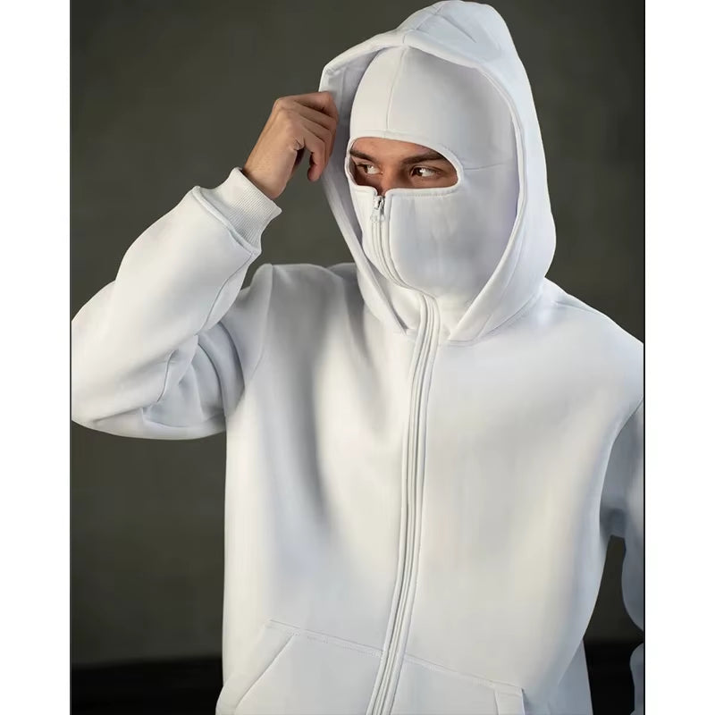 Stay Warm and Stylish: Men's Zip Hoodie with Hooded Face Mask for Casual Outdoor Activities