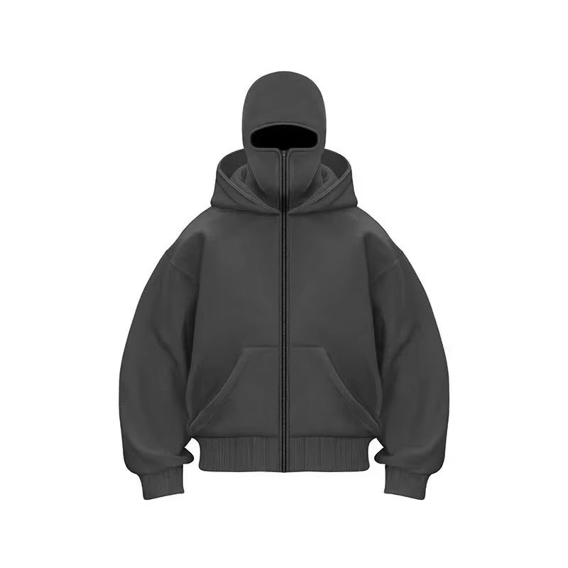 Stay Warm and Stylish: Men's Zip Hoodie with Hooded Face Mask for Casual Outdoor Activities