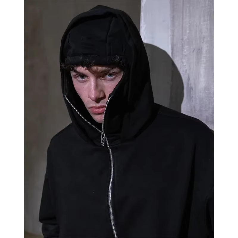 Stay Warm and Stylish: Men's Zip Hoodie with Hooded Face Mask for Casual Outdoor Activities