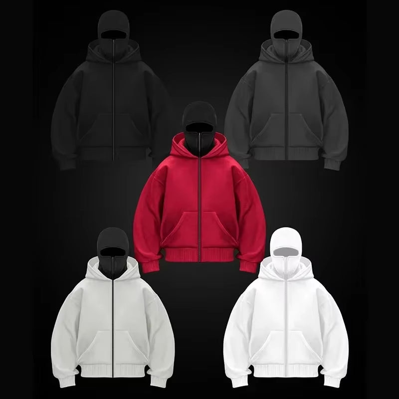 Stay Warm and Stylish: Men's Zip Hoodie with Hooded Face Mask for Casual Outdoor Activities