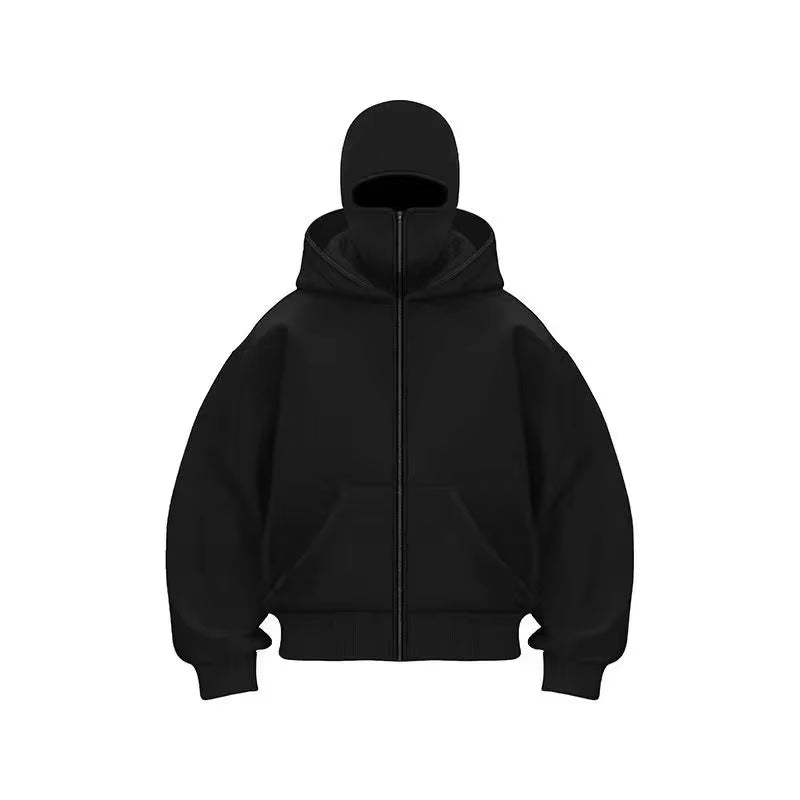 Stay Warm and Stylish: Men's Zip Hoodie with Hooded Face Mask for Casual Outdoor Activities