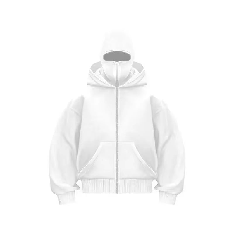 Stay Warm and Stylish: Men's Zip Hoodie with Hooded Face Mask for Casual Outdoor Activities