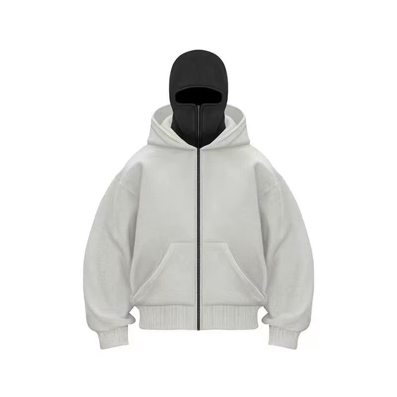 Stay Warm and Stylish: Men's Zip Hoodie with Hooded Face Mask for Casual Outdoor Activities