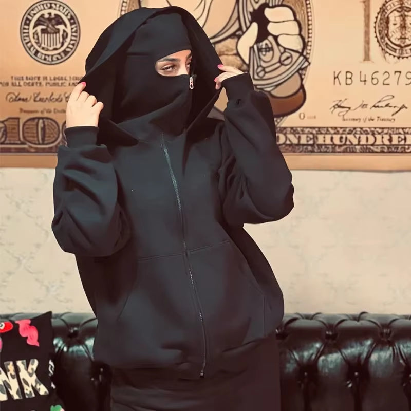 Stay Warm and Stylish: Men's Zip Hoodie with Hooded Face Mask for Casual Outdoor Activities