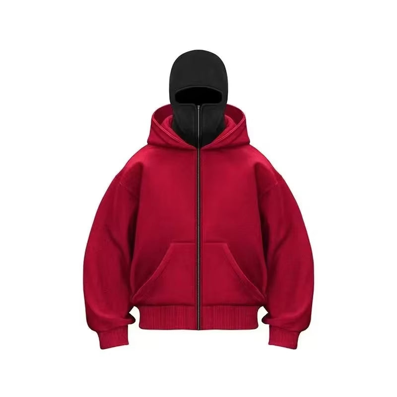 Stay Warm and Stylish: Men's Zip Hoodie with Hooded Face Mask for Casual Outdoor Activities