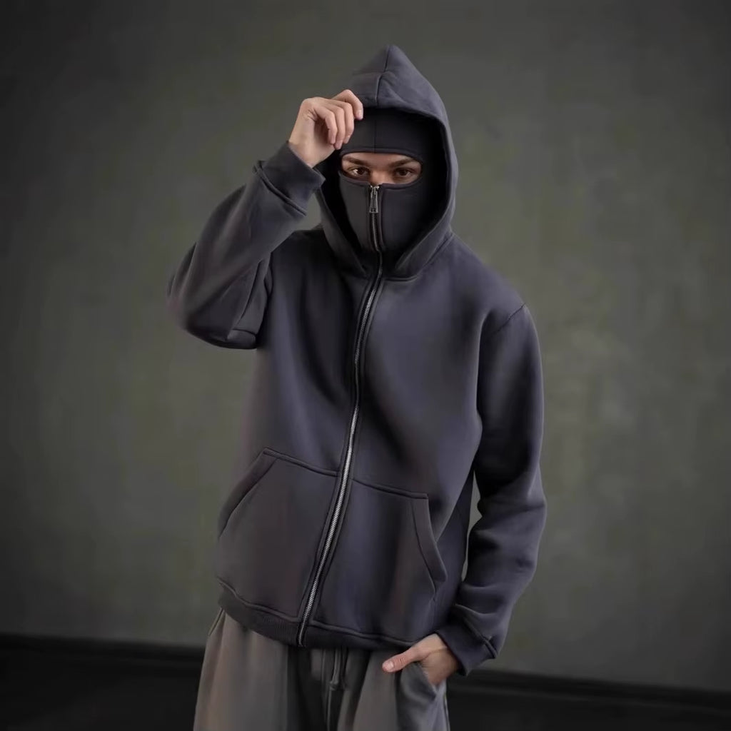 Stay Warm and Stylish: Men's Zip Hoodie with Hooded Face Mask for Casual Outdoor Activities