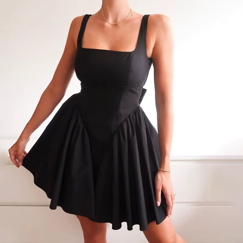 Sleeveless Mini Halter Dress for Women Sexy Casual with Bow Woven Waistline Natural Look