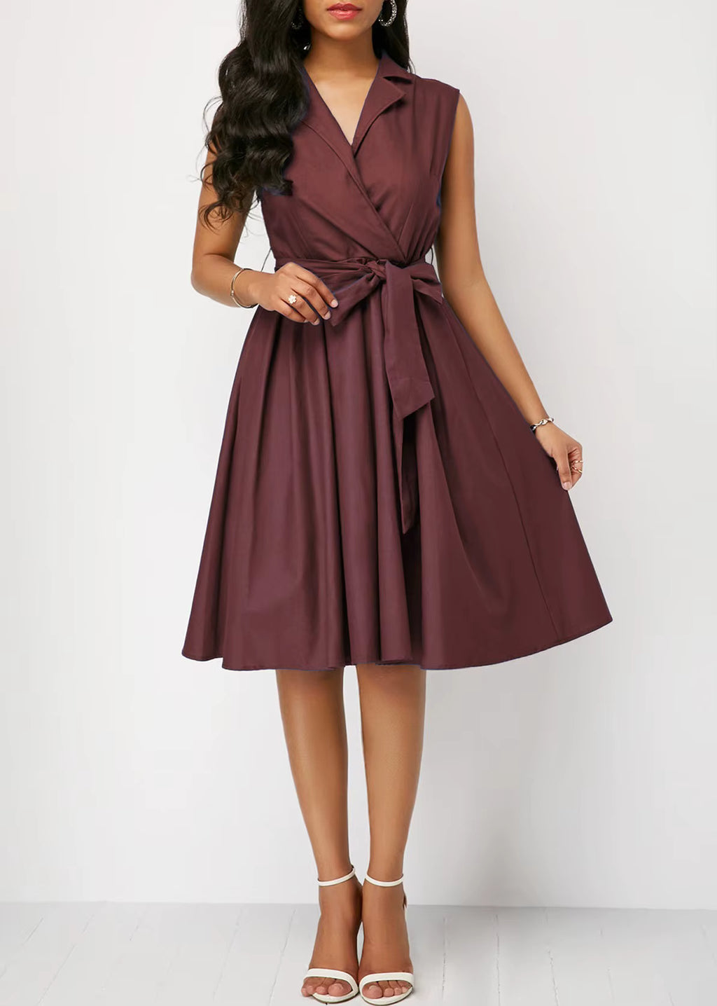 Casual Mini Dress Natural Waist Breathable Loose Fit Solid Color Short Sleeves Belt Ruffles