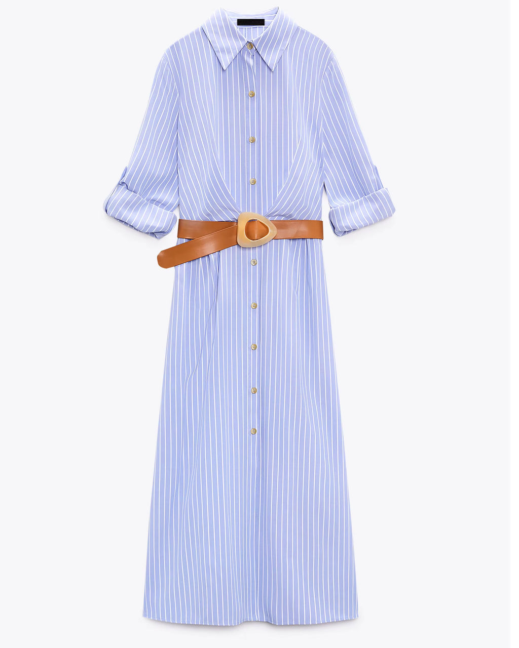 Women Spring Clothes Long Sleeve Belted Front Button up Shirt Cotton Striped Dress Women