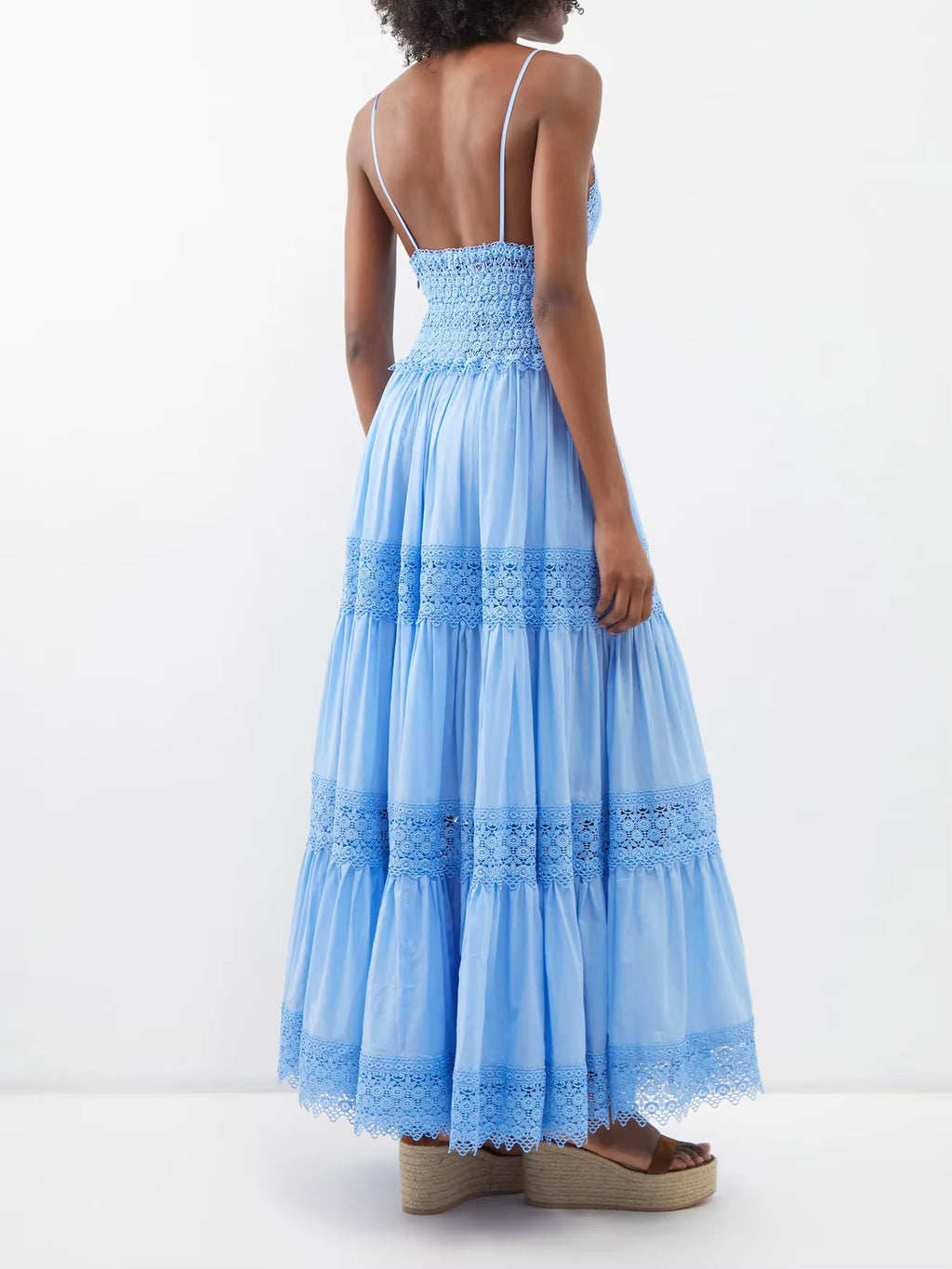 High Quality Summer Dresses V Neck Strap Fashion Lace Chiffon Casual Maxi Long Dresses Women Clothing