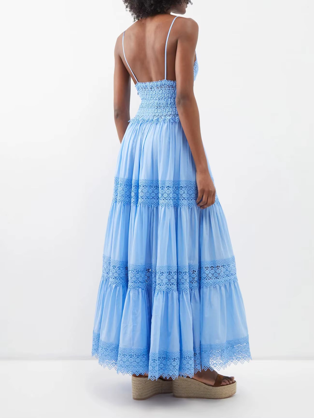 High Quality Summer Dresses V Neck Strap Fashion Lace Chiffon Casual Maxi Long Dresses Women Clothing