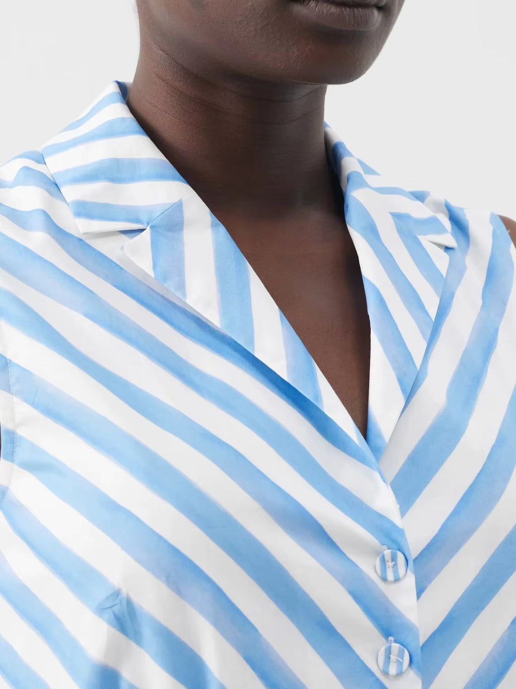 Women Summer Clothing Fashionable Front Button Down Sleeveless High Quality Cotton Striped Maxi Dress