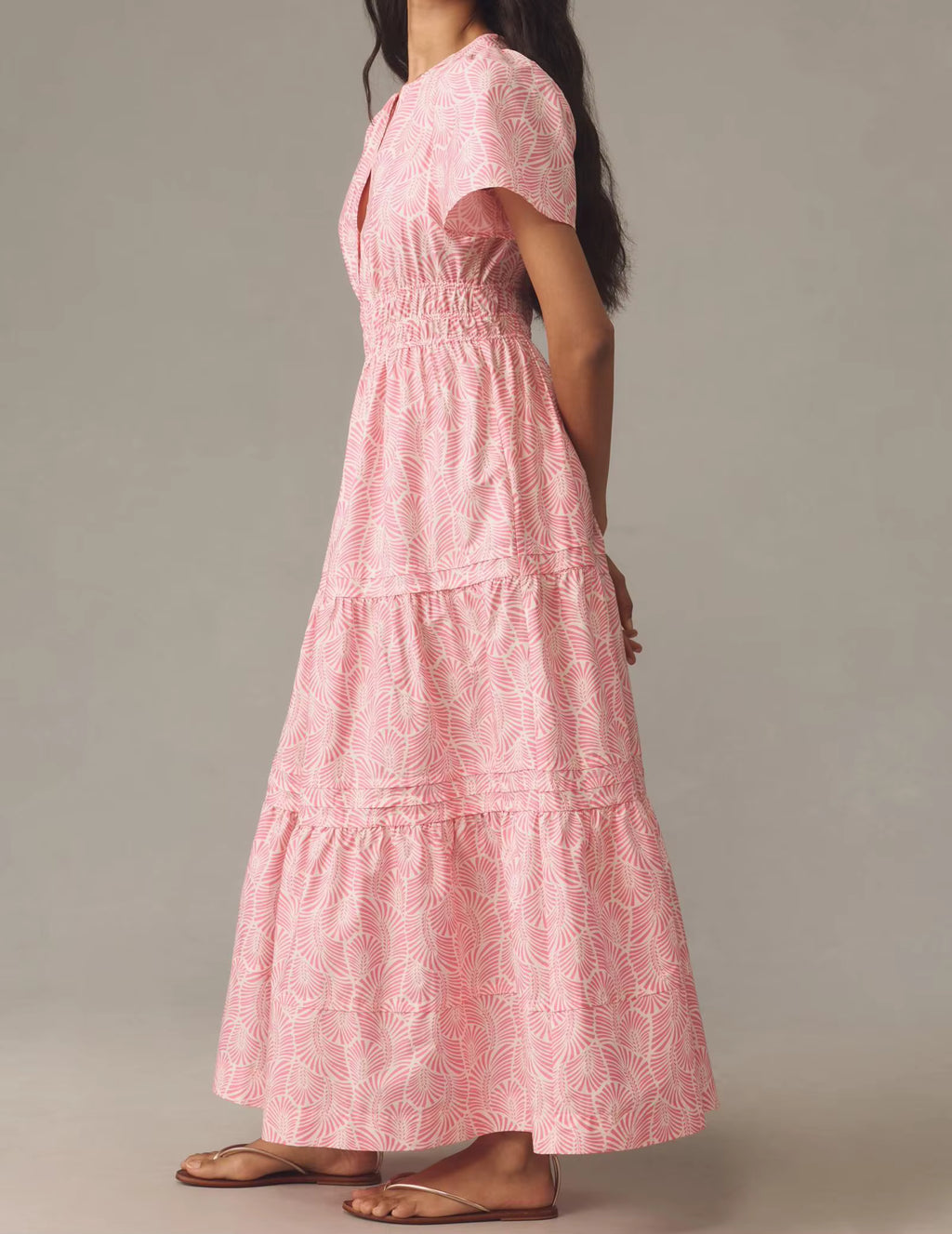 ink Summer Dress High Quality Cotton Fabric V Neck Casual Clothes Flared