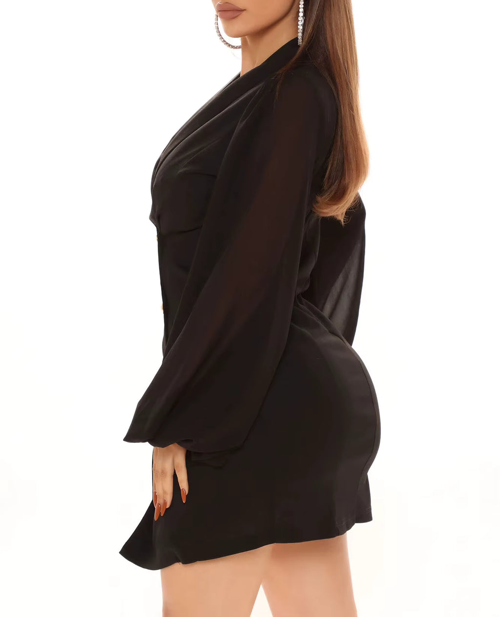 Black Dress Women Fashion Clothing Custom Logo High Quality Puff Sleeve Bodycon Women Office Dress Plus Size Women's Dresses