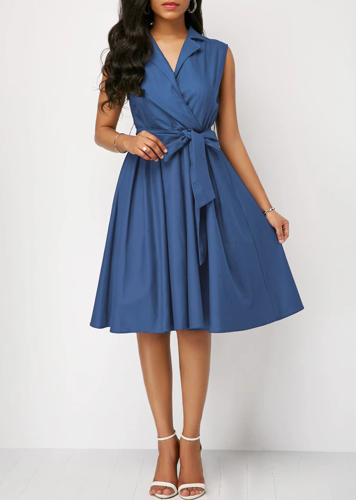 Casual Mini Dress Natural Waist Breathable Loose Fit Solid Color Short Sleeves Belt Ruffles