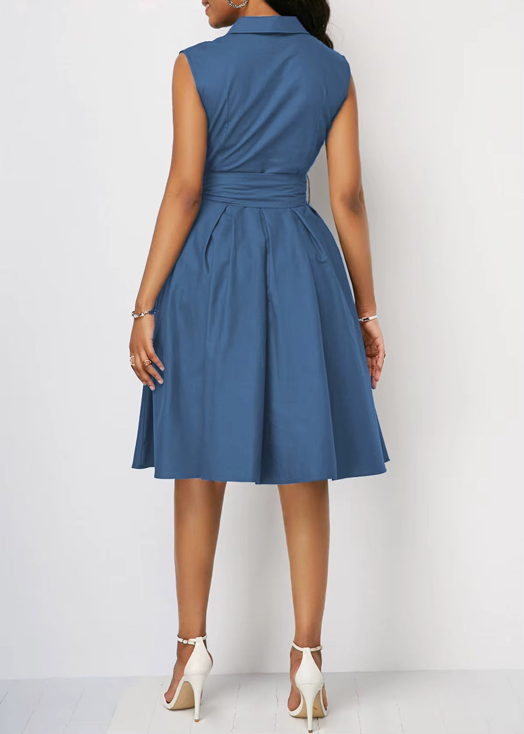 Casual Mini Dress Natural Waist Breathable Loose Fit Solid Color Short Sleeves Belt Ruffles