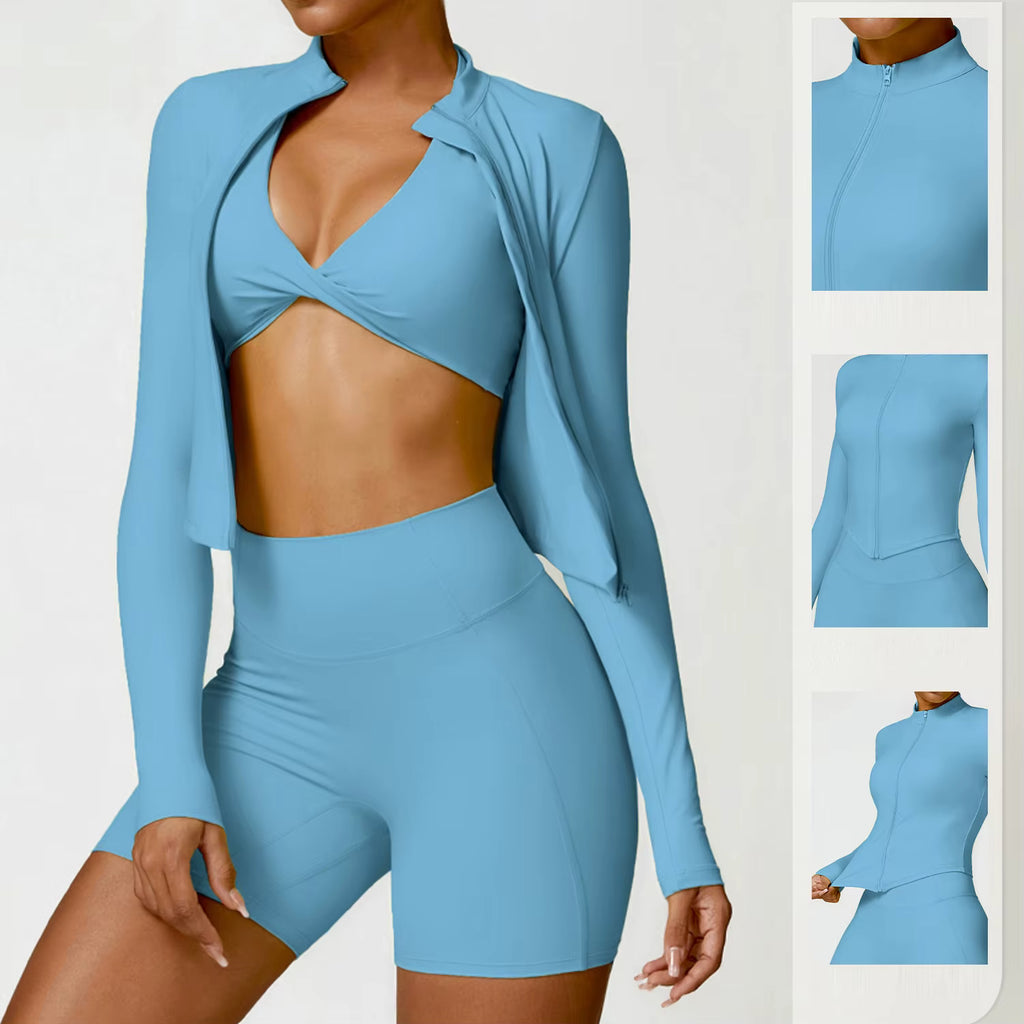 Fitness Wear Yoga Sets Gym Workout Clothes Athletic Suits Sports Bra Jacket High Waist Leggings Set for Women