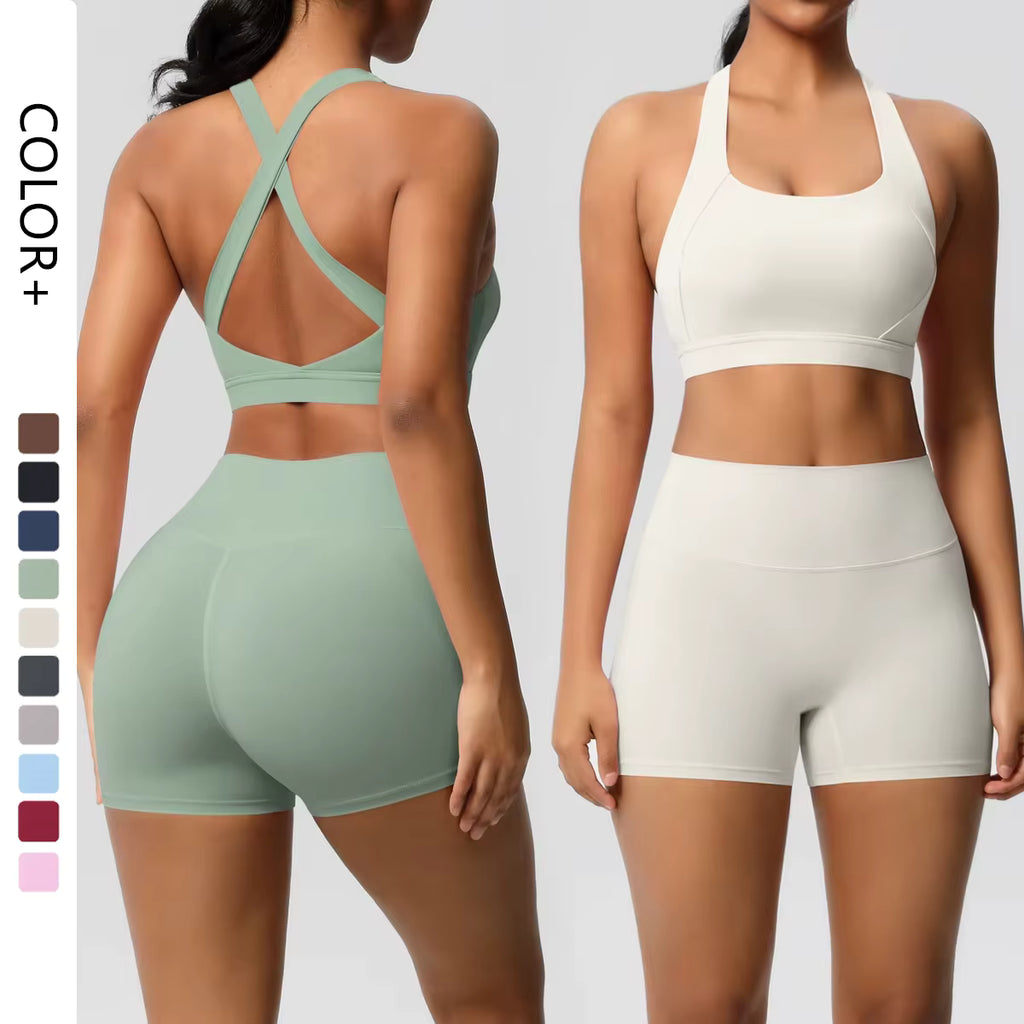 2 Pieces Set Breathable Active Wears Quick Dry Shorts Yoga Set for Women