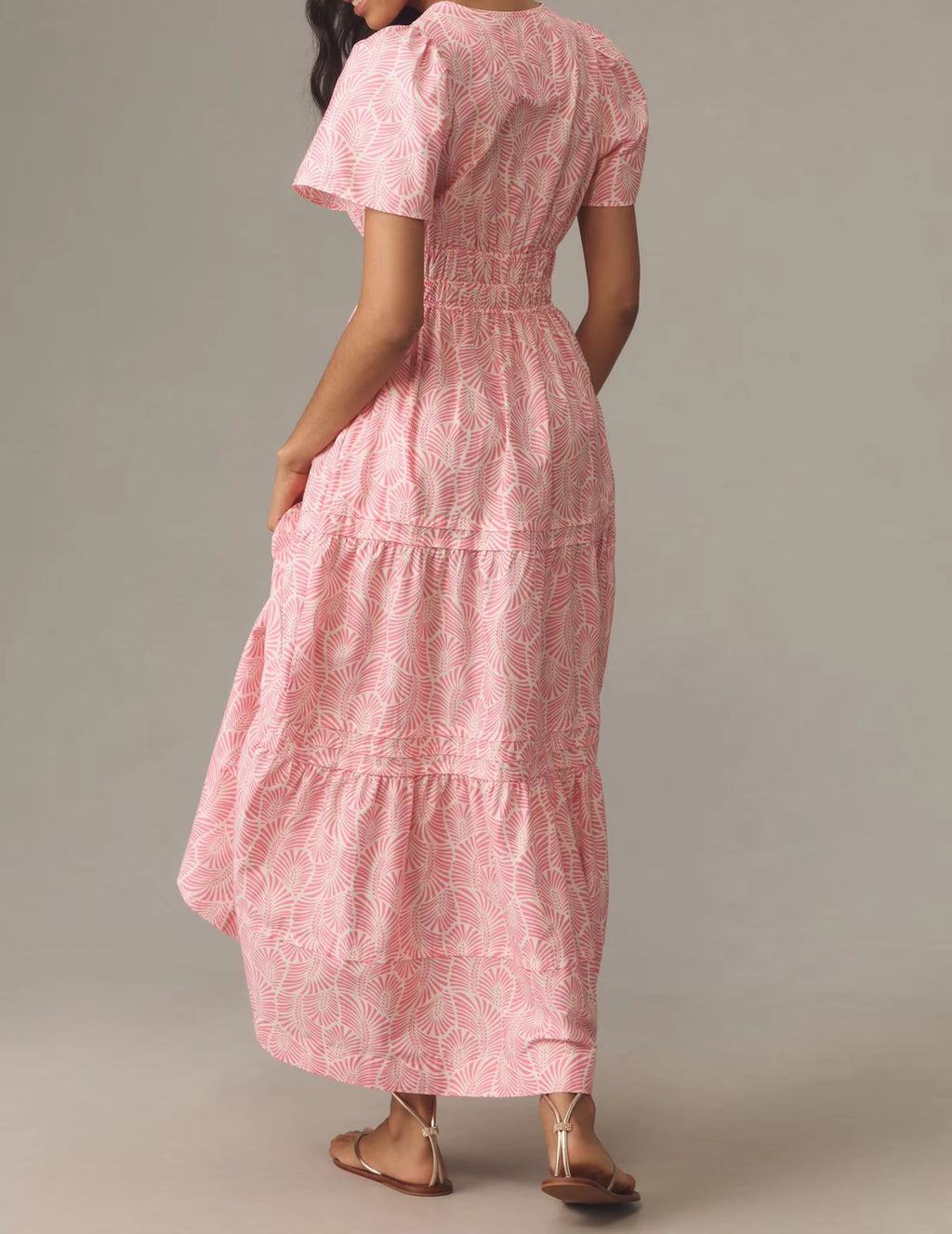 ink Summer Dress High Quality Cotton Fabric V Neck Casual Clothes Flared