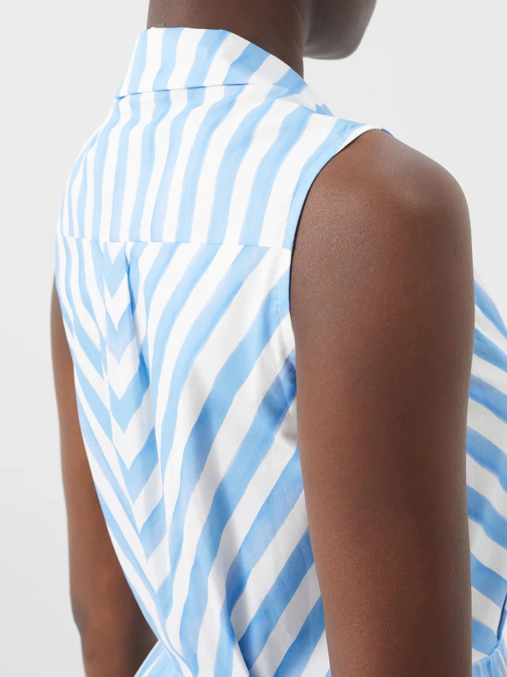 Women Summer Clothing Fashionable Front Button Down Sleeveless High Quality Cotton Striped Maxi Dress