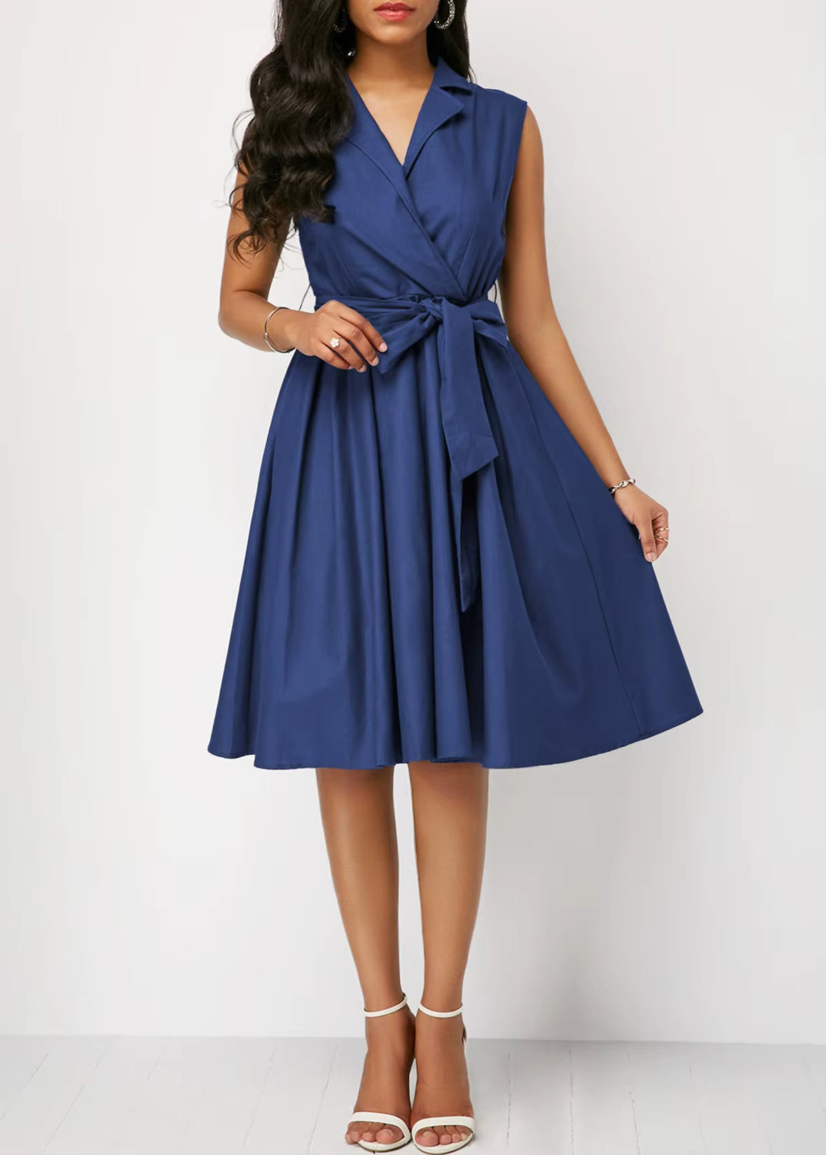 Casual Mini Dress Natural Waist Breathable Loose Fit Solid Color Short Sleeves Belt Ruffles