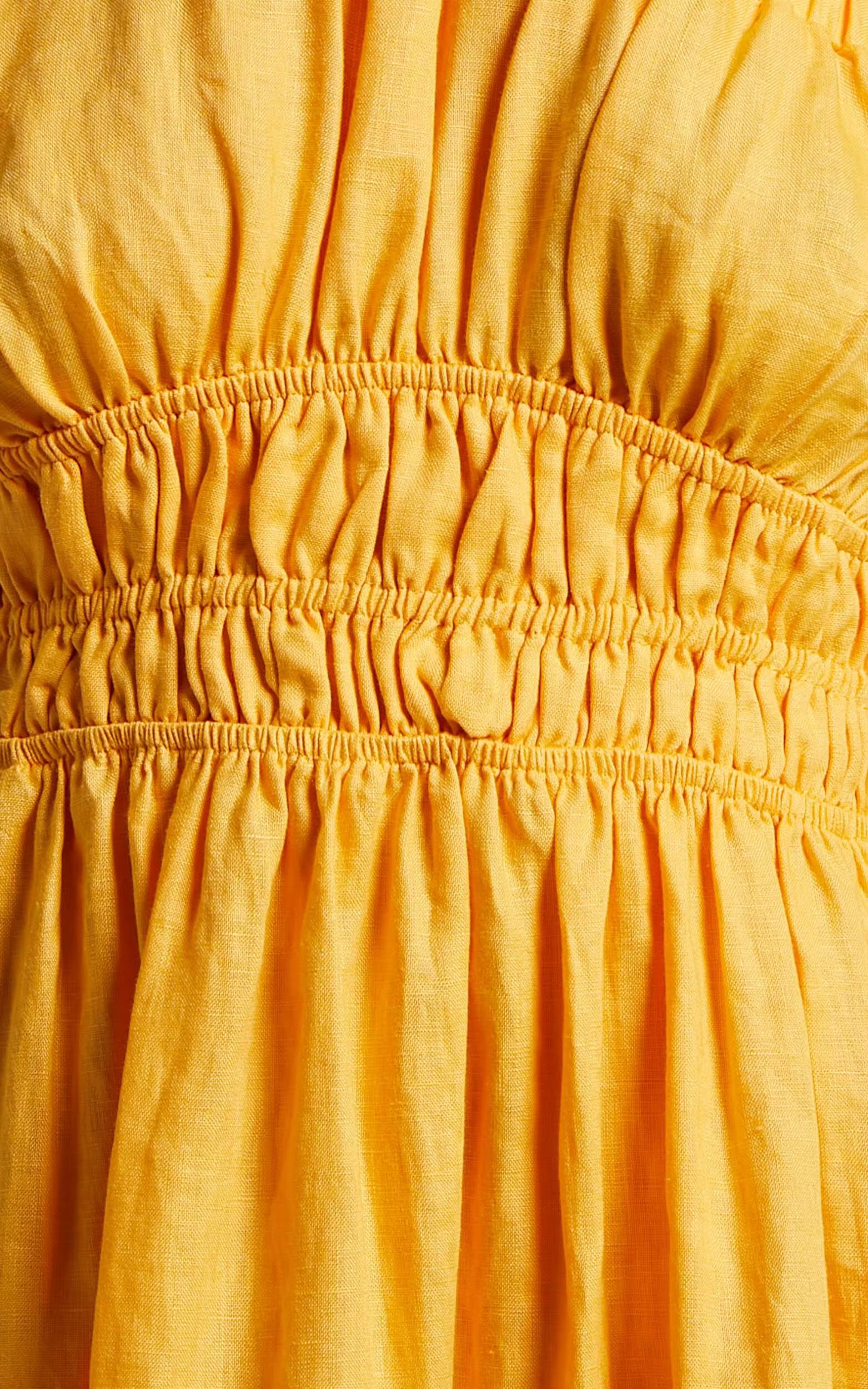 Long Smock Dress High Quality One Shoulder Cotton Linen Gathered Waist Maxi Dress